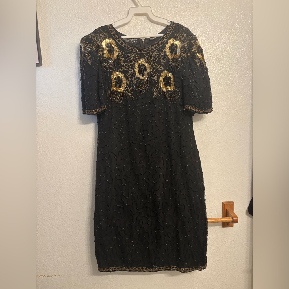 Elegant Black and Gold Embellished Dress